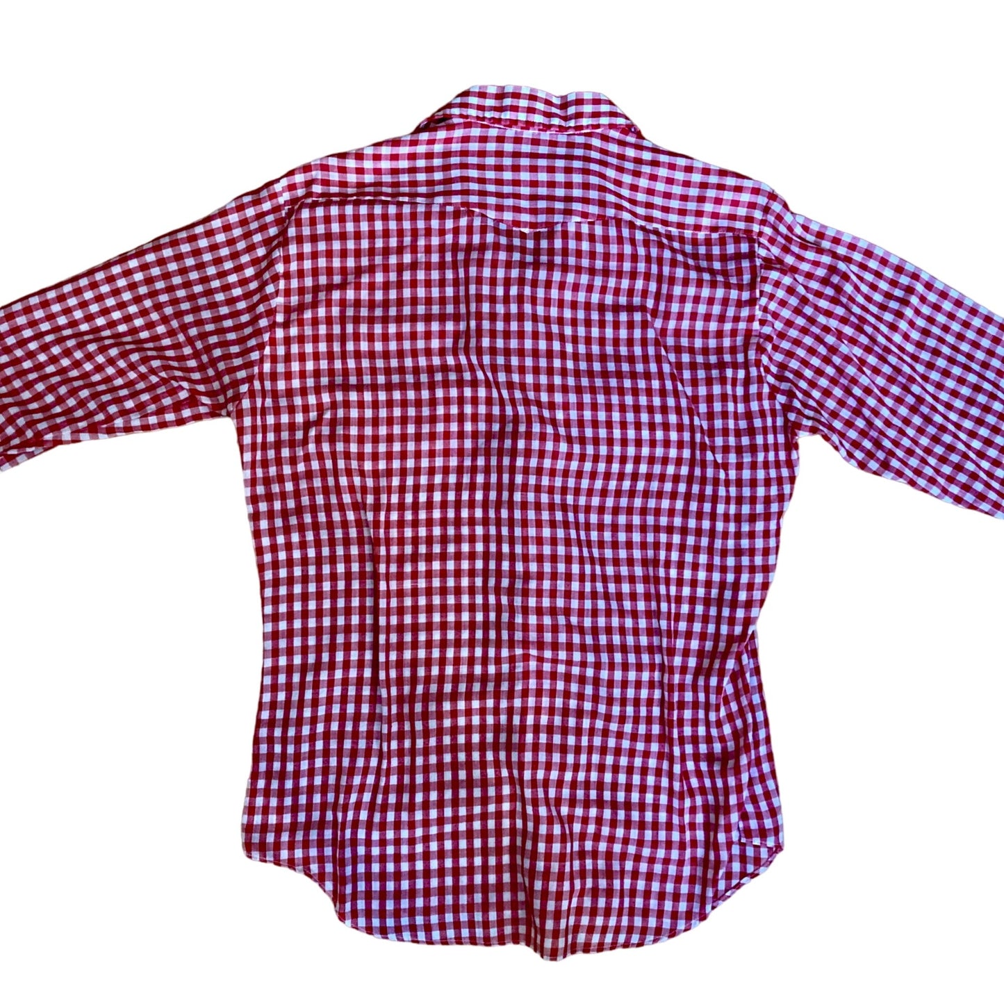 Vintage Lazy H Long Tail Western Shirt Red Gingham Men's Size Medium Pearl Snaps