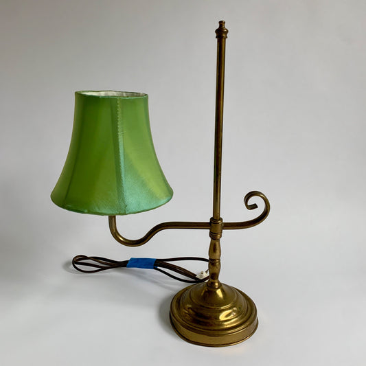 Vintage Brass Bridge Arm Lamp Desk Table WORKING with Green Shade