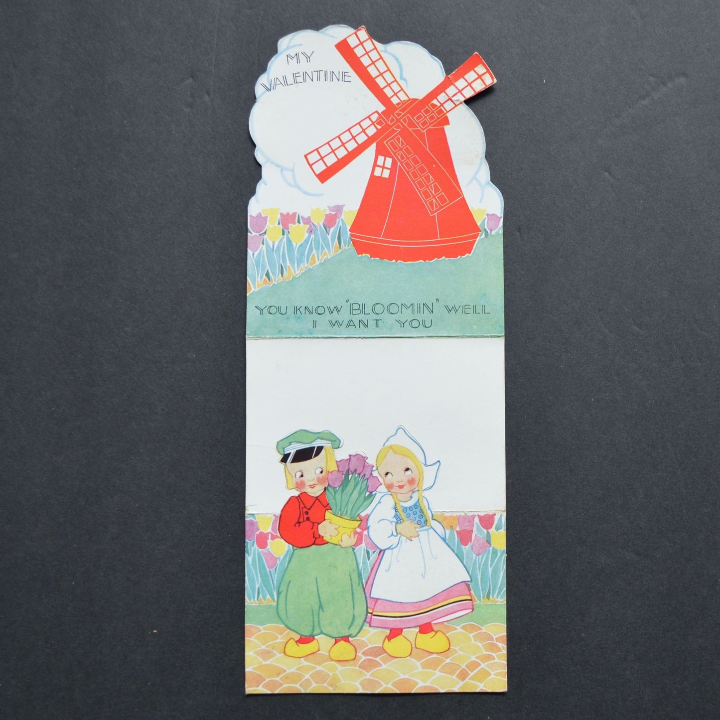 Dutch Boy Girl My Valentine Vintage Card Folding