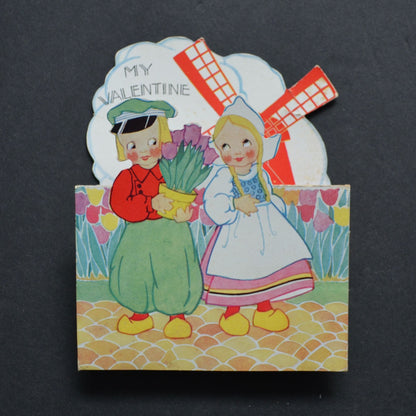 Dutch Boy Girl My Valentine Vintage Card Folding
