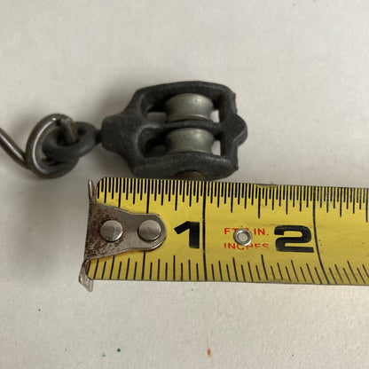Vintage Miniature Double Pulley Metal Small w/ Hanging Hook