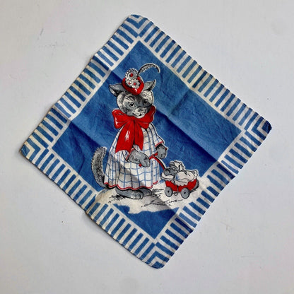 VINTAGE Child’s Handkerchief Hanky Cat Mouse Baby Buggy