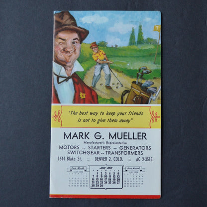 Mark G Mueller Calendar June Notebook Unused 1959 Advertising