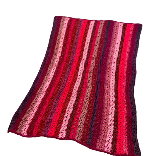 Red Pink Purple Stripes Afghan NEW 55 x 40.5"
