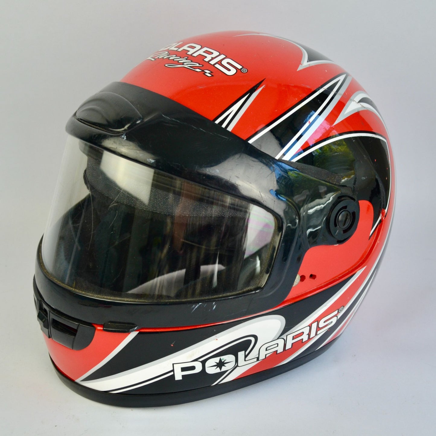Vintage 2004 Polaris Youth Racing Helmet Size Large Snowmobile Red Black White