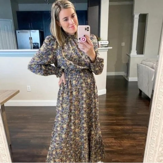 Universal Thread Black Floral Balloon Sleeve Dress Cottagecore