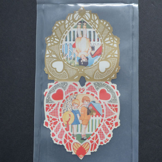 Vintage Embossed Die Cut Valentine Card Boy Girl Fence