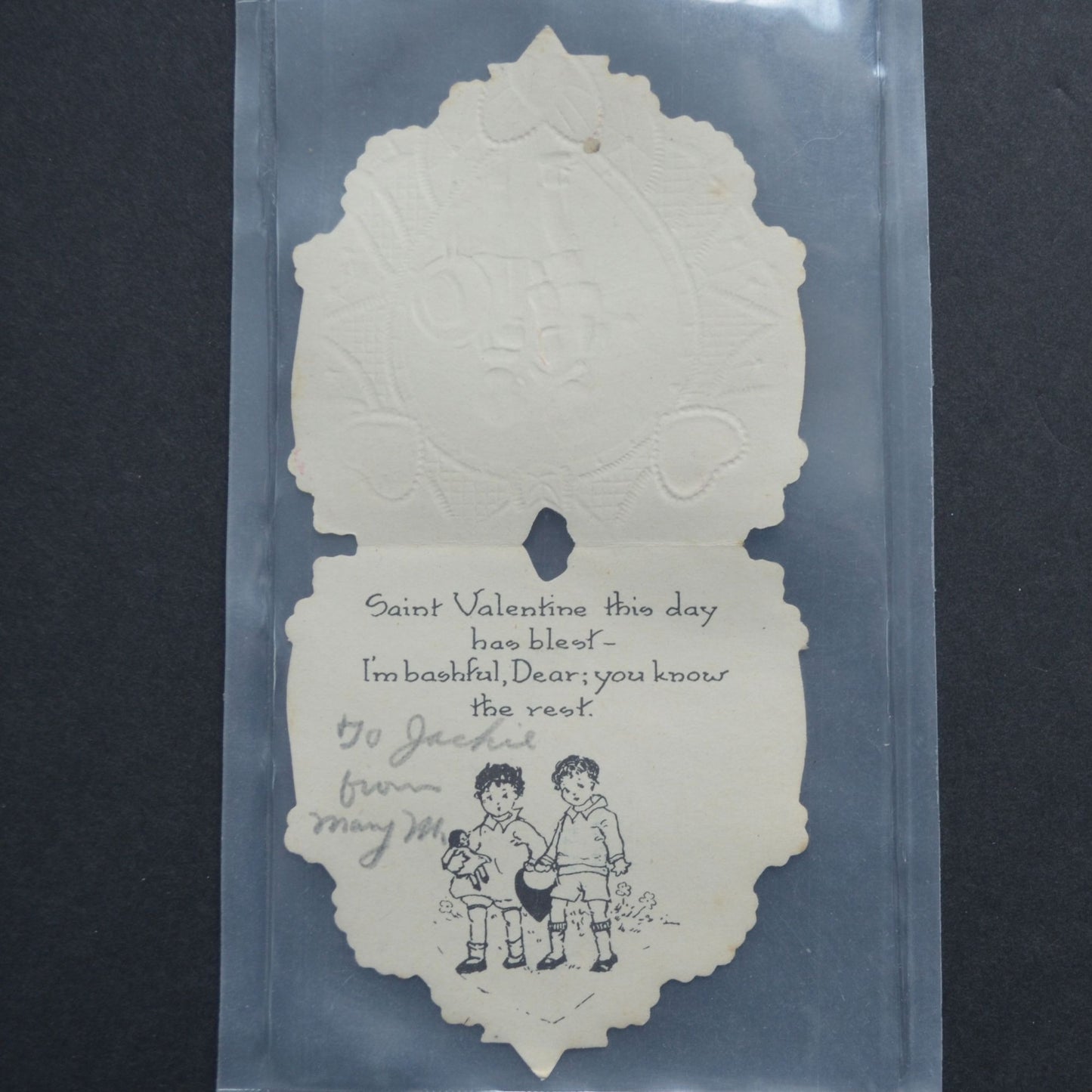 Vintage Embossed Die Cut Valentine Card Boy Girl Fence