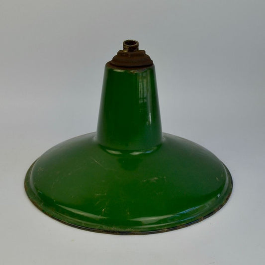 Vintage Green Porcelain Enamel Barn Light Shade Gas Station Fixture 12"