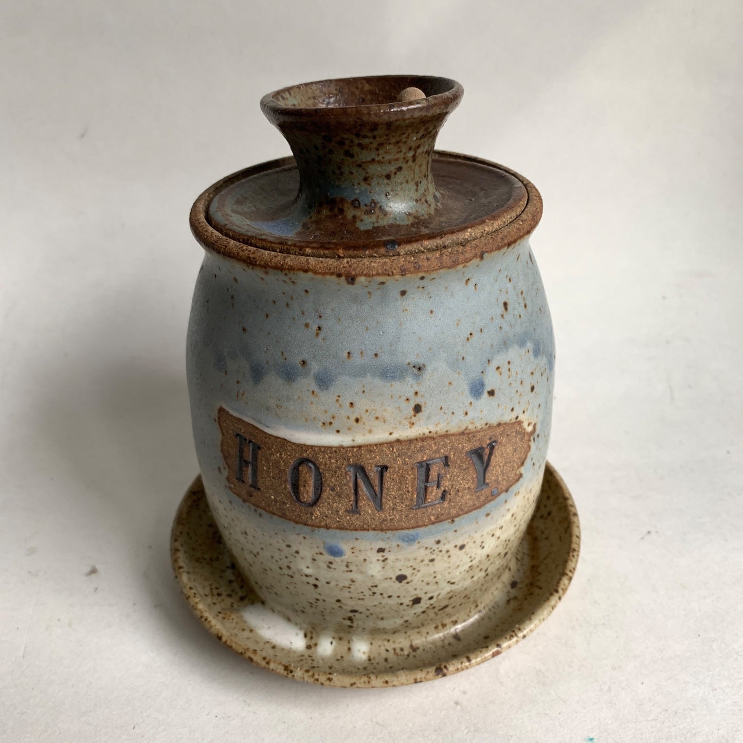 Honey Pot Lidded with Stick Pottery Handmade