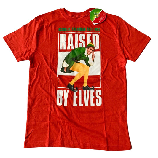 Elf Movie Raised by Elves Red Christmas Shirt NEW