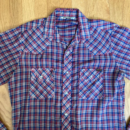 Vintage Sears Roebucks Western Wear Long-Sleeve Shirt Pearl Snap Plaid Men's M