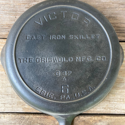 Vintage Griswold Victor #6 Cast Iron Skillet 697A RARE