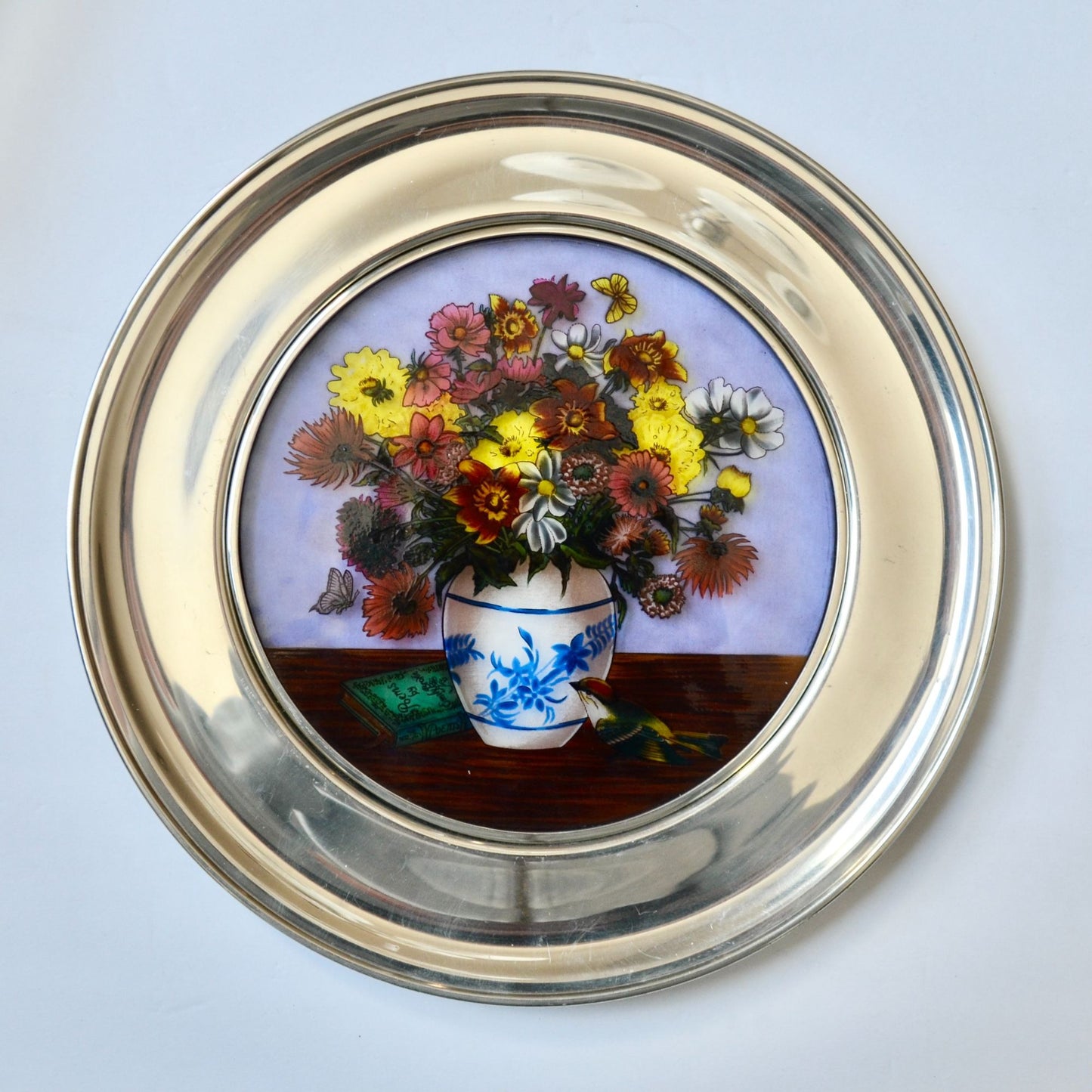 1981 Pewter United States Historical Society Stained Glass Plate Spring Flowers