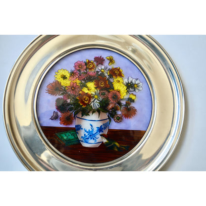 1981 Pewter United States Historical Society Stained Glass Plate Spring Flowers