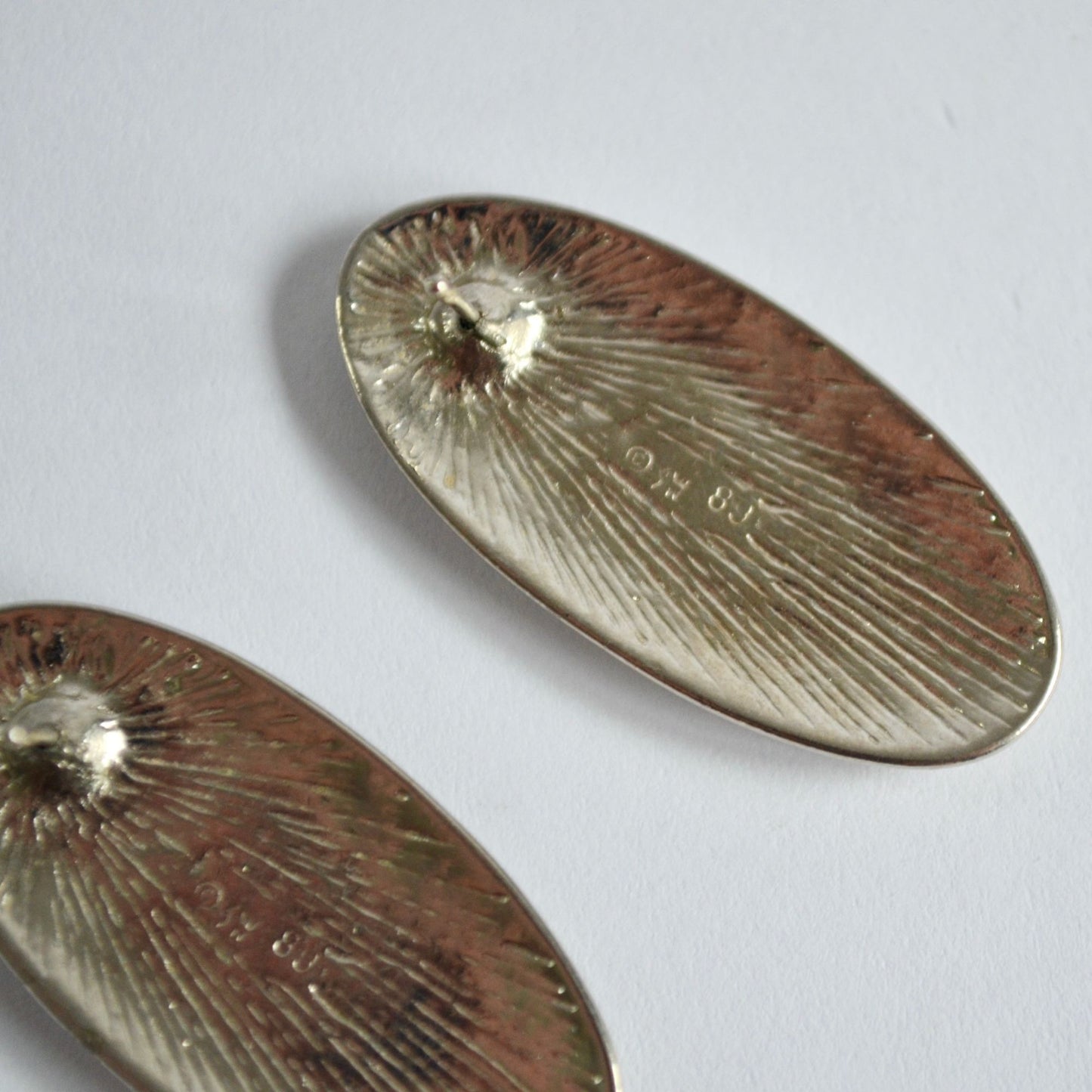 Vintage Signed Silver 89 Oval Earrings Red Turquoise Chip