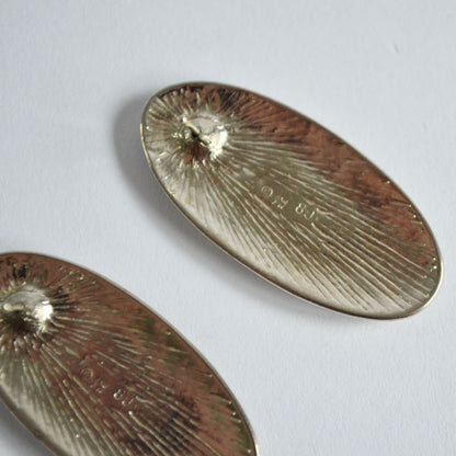 Vintage Signed Silver 89 Oval Earrings Red Turquoise Chip