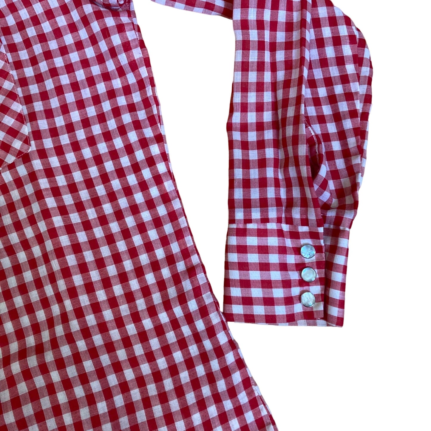 Vintage Lazy H Long Tail Western Shirt Red Gingham Men's Size Medium Pearl Snaps