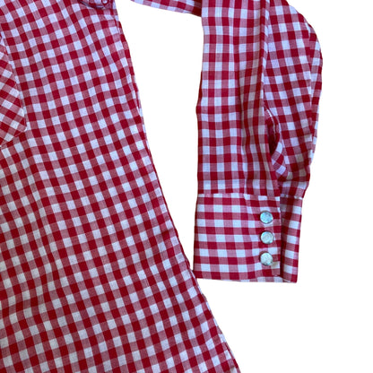 Vintage Lazy H Long Tail Western Shirt Red Gingham Men's Size Medium Pearl Snaps