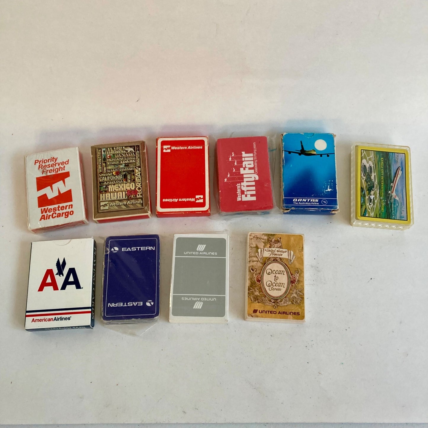 Lot 10 Vintage Airline Playing Card Decks Western American Eastern United Qantas