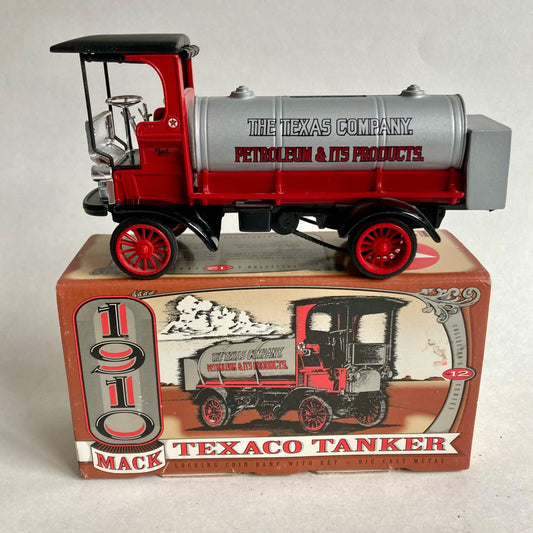 Vintage Ertl 1910 Mack Texaco Tanker Truck Diecast Coin Bank w/ KEY!