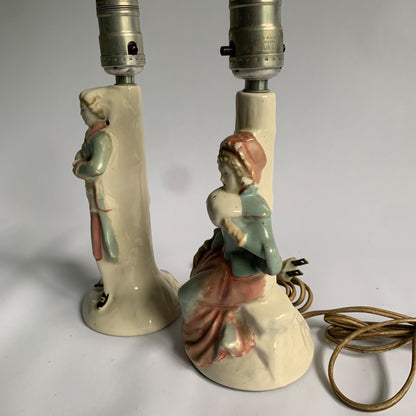 William F B Johnson Handpainted Vintage Lamps Pair Man Woman