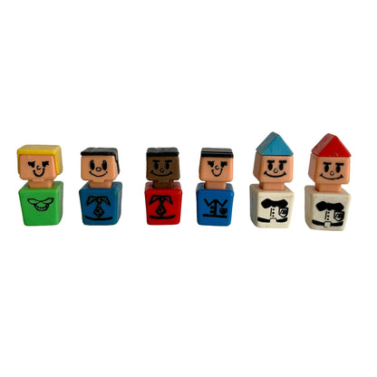 Playskool Square Block Head People Set of 6 Vintage