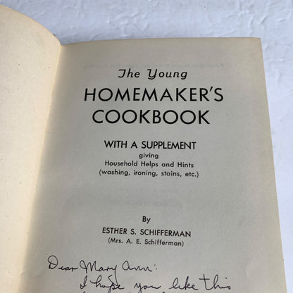 1948 The Young Homemaker's Cookbook Esther Schifferman Vintage Book