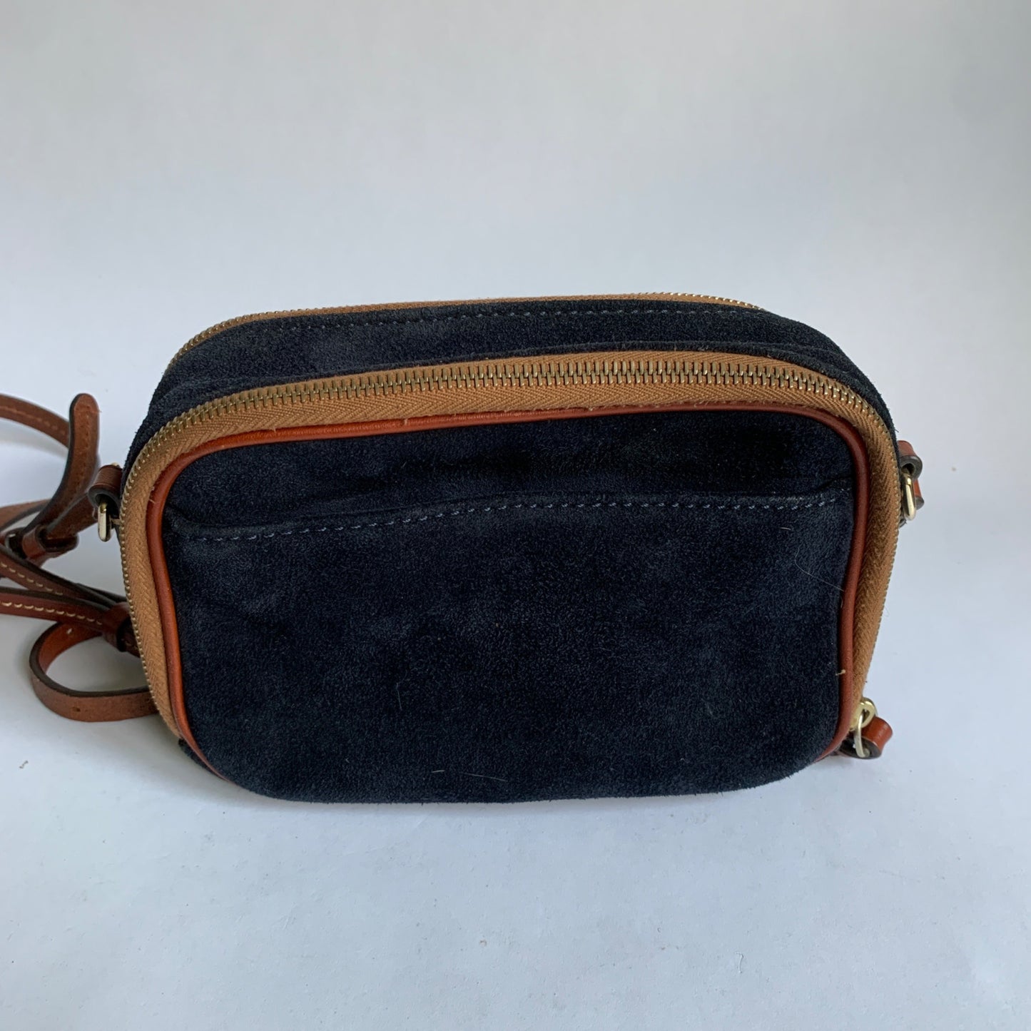 Dooney & Bourke Sawyer Navy Suede Double Zip Crossbody Bag Leather