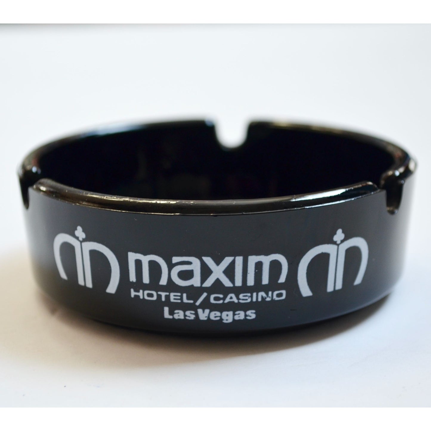 Maxim Las Vegas Nevada Black Glass Ashtray Vintage