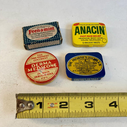 Lot 4 Vintage Medicine Tins Dr. Morse's Indian Root Pills Feen-a-mint Laxative