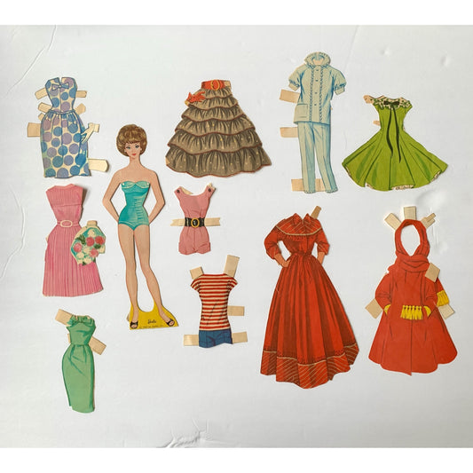 1962 Mattel Barbie Paper Doll With Accessories & Clothes Bubble Hair