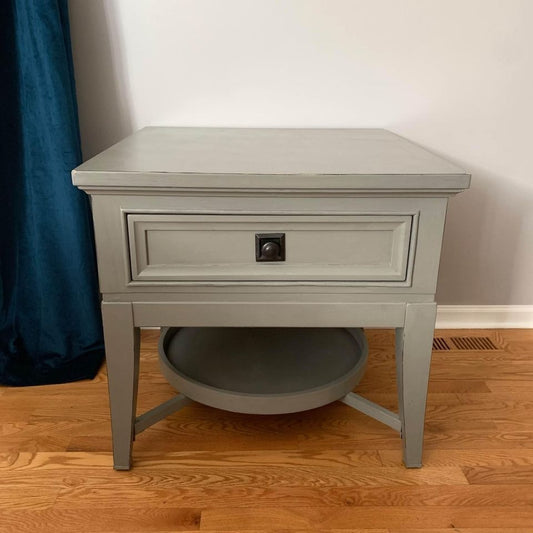 Gray Painted Slightly Distressed Side Table or Nightstand Wood