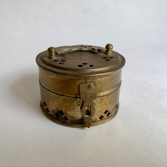 Vintage Brass Cricket Trinket Keeper Round Box Latch Broken