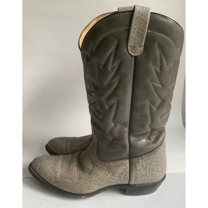 Vintage Gray Men's Leather Cowboy Boots Size 10 D