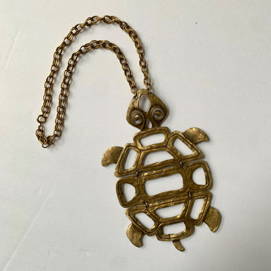 Louis Giusti Articulating Turtle Large Pendant Necklace Vintage 1960s