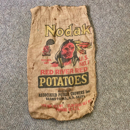 Vintage Nodak Red River Potatoes Burlap Bag Sack Native American NORTH DAKOTA