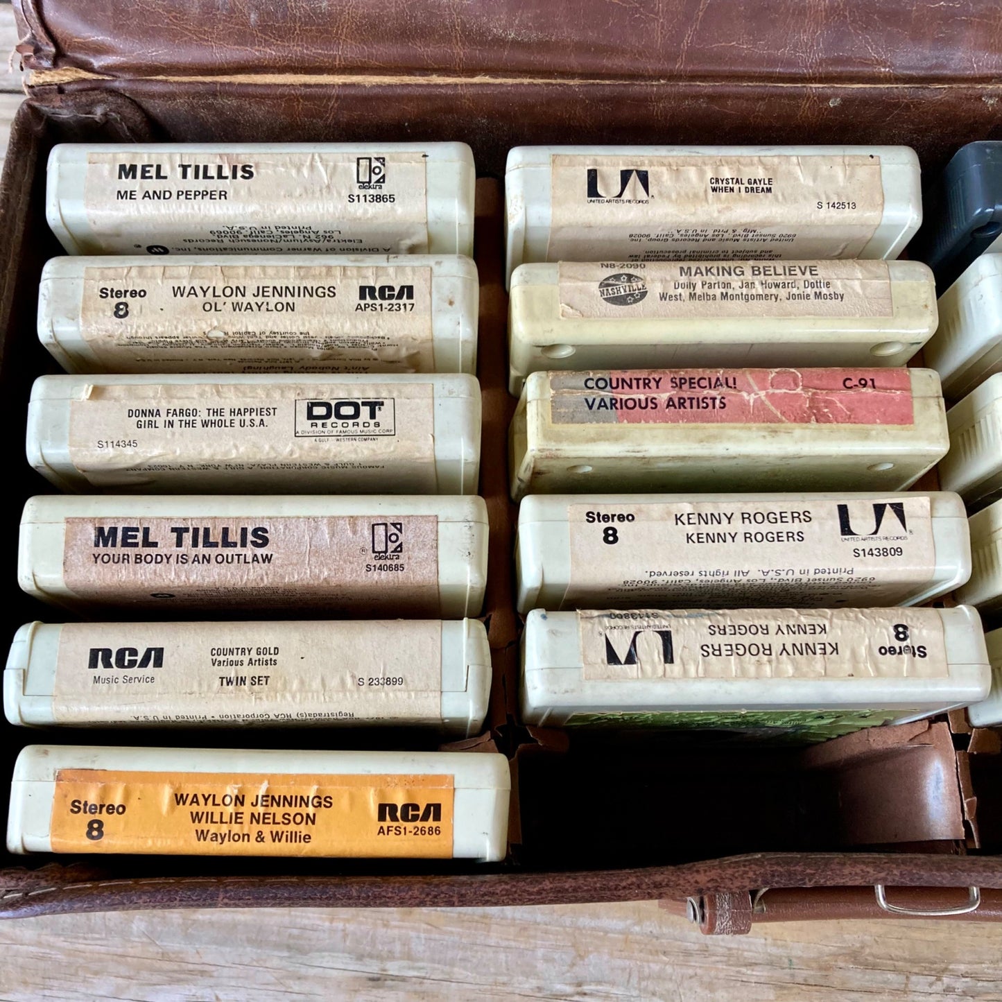 Vintage Faux Leather 8-Track Case & 21 Tape Lot