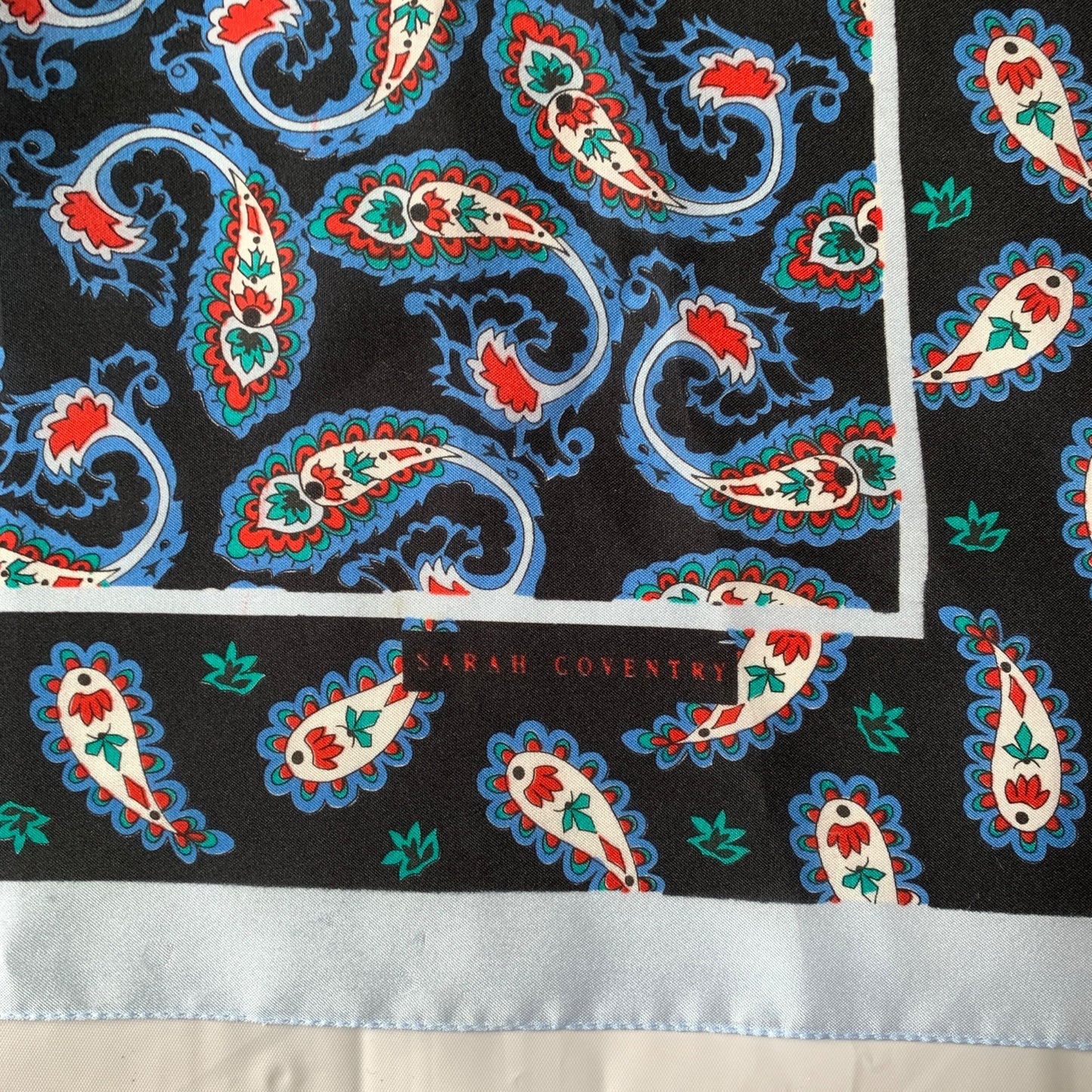 Sarah Coventry Vintage Scarf Paisley Black Blue Red