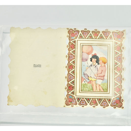 Vintage Valentine's Day Card Die Cut Whitney Made Boy Girl Balloons