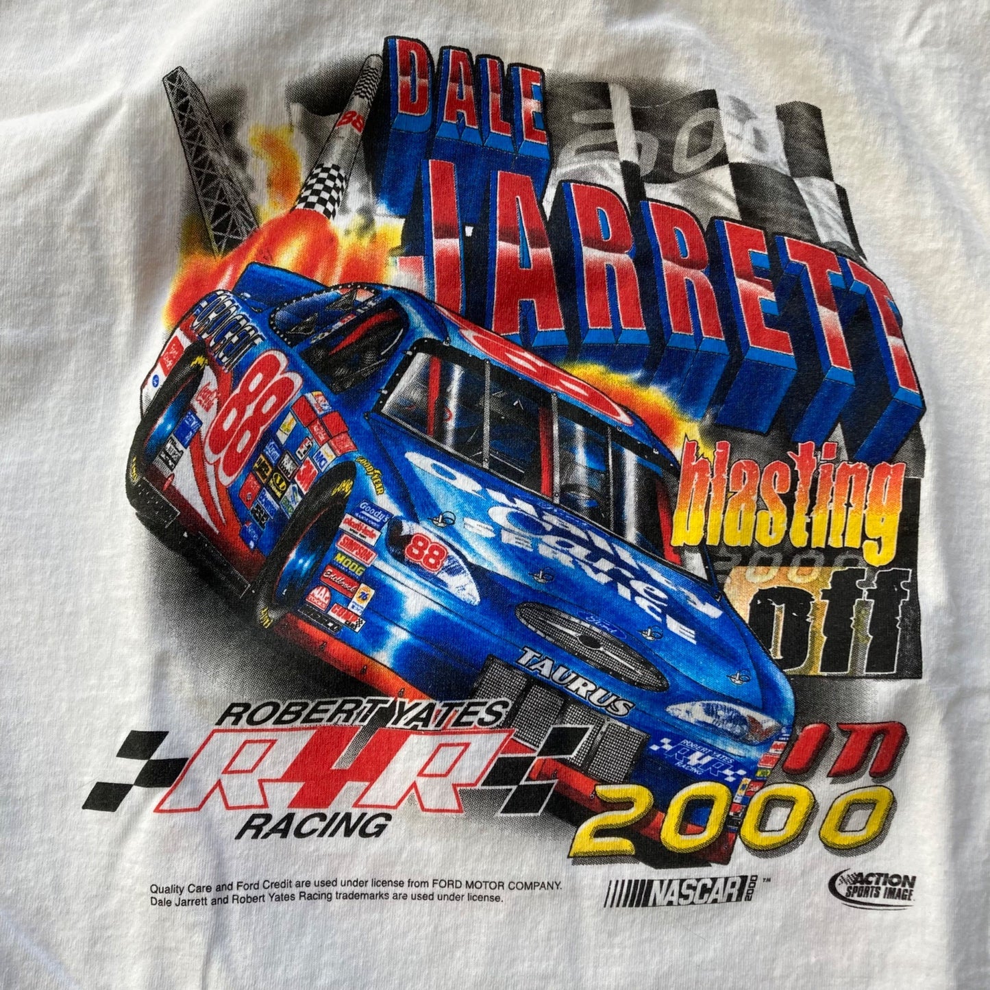 Vintage Dale Jarrett DJ's Rocket NASCAR T-Shirt Youth Size L Ford #88 RYR 2000