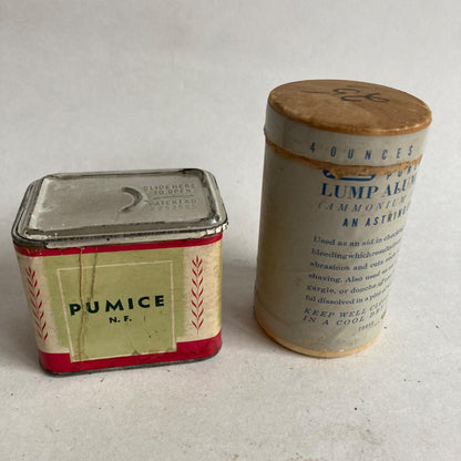 Vintage HyeTest Pumice Tin & Rexall Lump Alum Powder Container