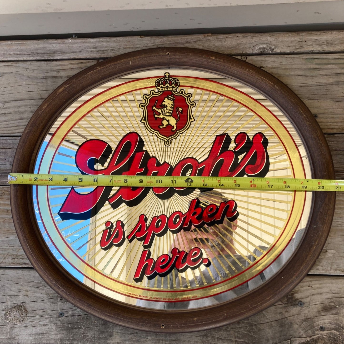 Vintage Stroh's Is Spoken Here Beer Mirror Oval Breweriana Sign