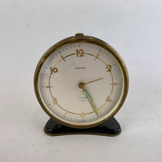 Vintage Overocean Eight Day Alarm Clock West Germany Brass