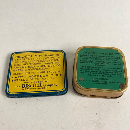 Lot 2 Vintage Tins Lakerol Pastilles & Bisodol Mints Antacid Alkalizer