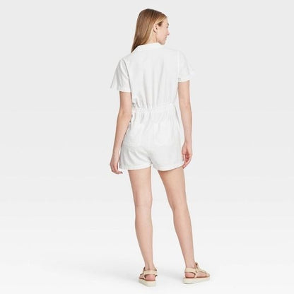 Universal Thread Short Sleeve White Linen Jumpsuit Romper XXL New