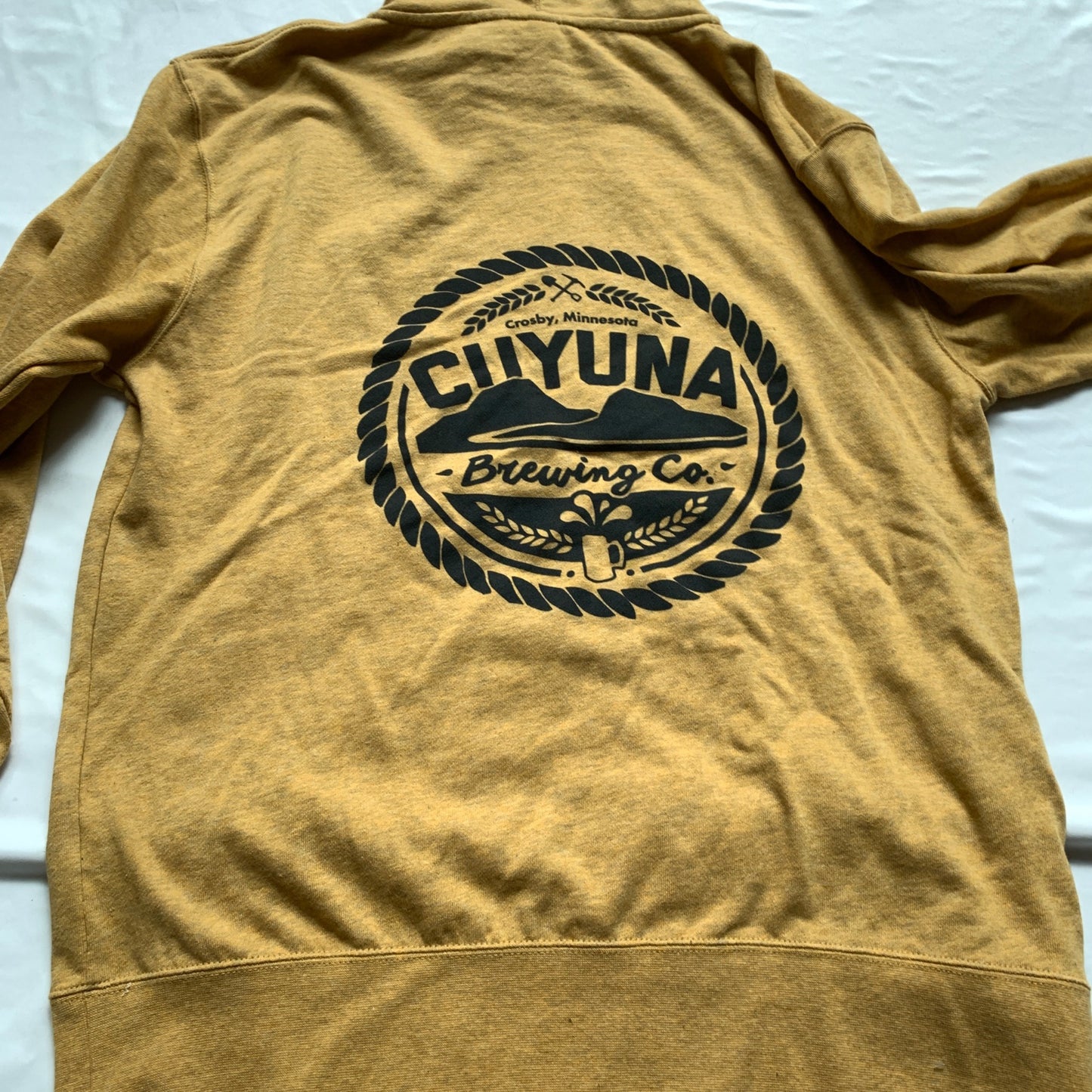 Cuyuna Brewing Co. Mustard Yellow Hoodie Full Zip Sweatshirt Large