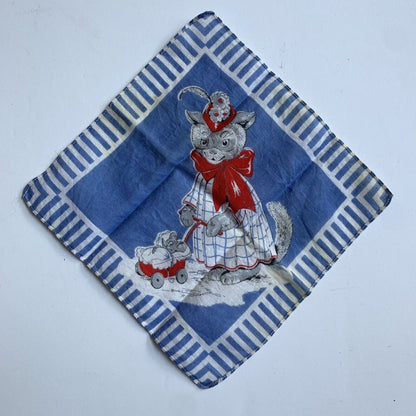 VINTAGE Child’s Handkerchief Hanky Cat Mouse Baby Buggy