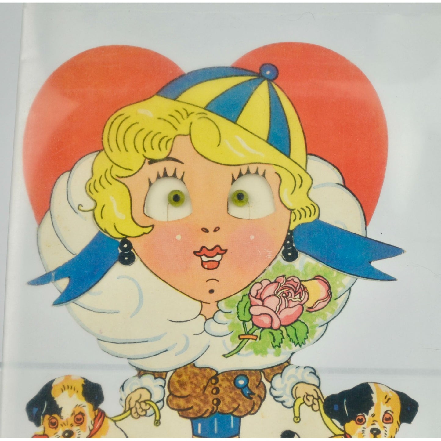 Vintage Googly Eyed Girl Valentine Card Large