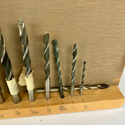 Lot 9 Vintage Drill Bit Set Stand Wood Drill